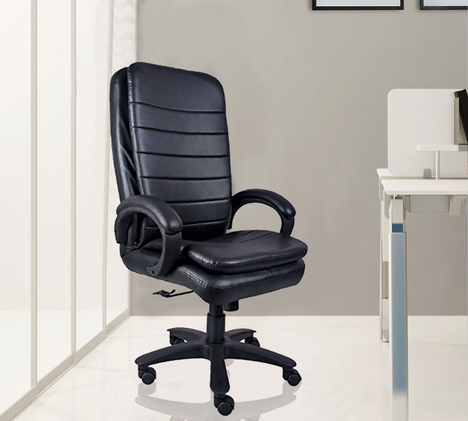 High Back Office Chair with Height Adjustable Nylon Wheels Base -