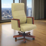 High Back Wooden with Fabric Revolving & Recliner Chair | Director Chair | Office - Cream Color -