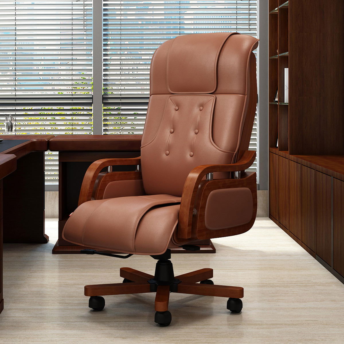 Home And Office High Back Ergonomic Leatherette Director Chair with Wooden Base -