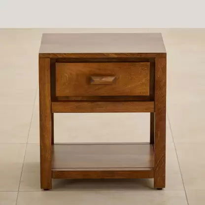 Home Centre  Mango Wood Bed Side Table with Drawer - Brown -