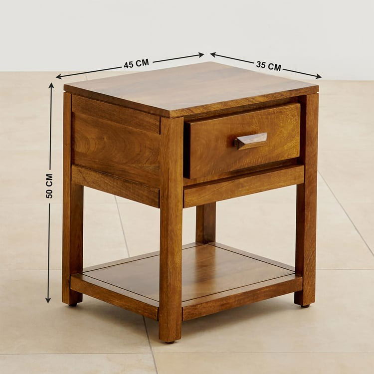 Home Centre  Mango Wood Bed Side Table with Drawer - Brown -