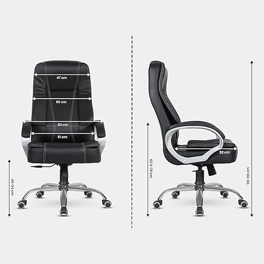 Home & Office  High Back Leatherette Chair | Director Chair | Office Chair | Ergonomic Executive Boss Chair with Spacious Cushioned Seat | Heavy Duty Metal Base -