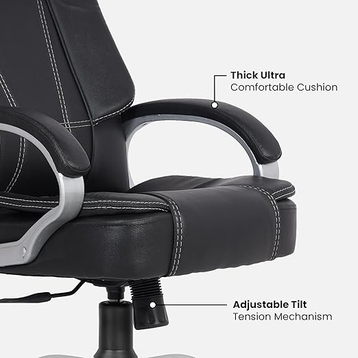 Home & Office  High Back Leatherette Chair | Director Chair | Office Chair | Ergonomic Executive Boss Chair with Spacious Cushioned Seat | Heavy Duty Metal Base -