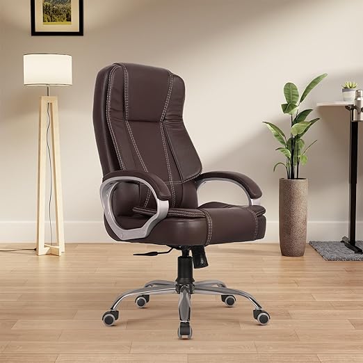 Home & Office  High Back Leatherette Chair | Director Chair | Office Chair | Ergonomic Executive Boss Chair with Spacious Cushioned Seat | Heavy Duty Metal Base -