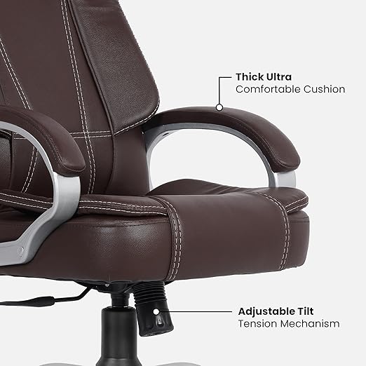Home & Office  High Back Leatherette Chair | Director Chair | Office Chair | Ergonomic Executive Boss Chair with Spacious Cushioned Seat | Heavy Duty Metal Base -