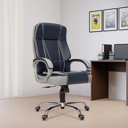 Home & Office  High Back Leatherette Chair | Director Chair | Office Chair | Ergonomic Executive Boss Chair with Spacious Cushioned Seat | Heavy Duty Metal Base -