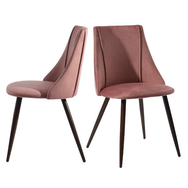 Pink Dining Chair with Wooden Frame Base