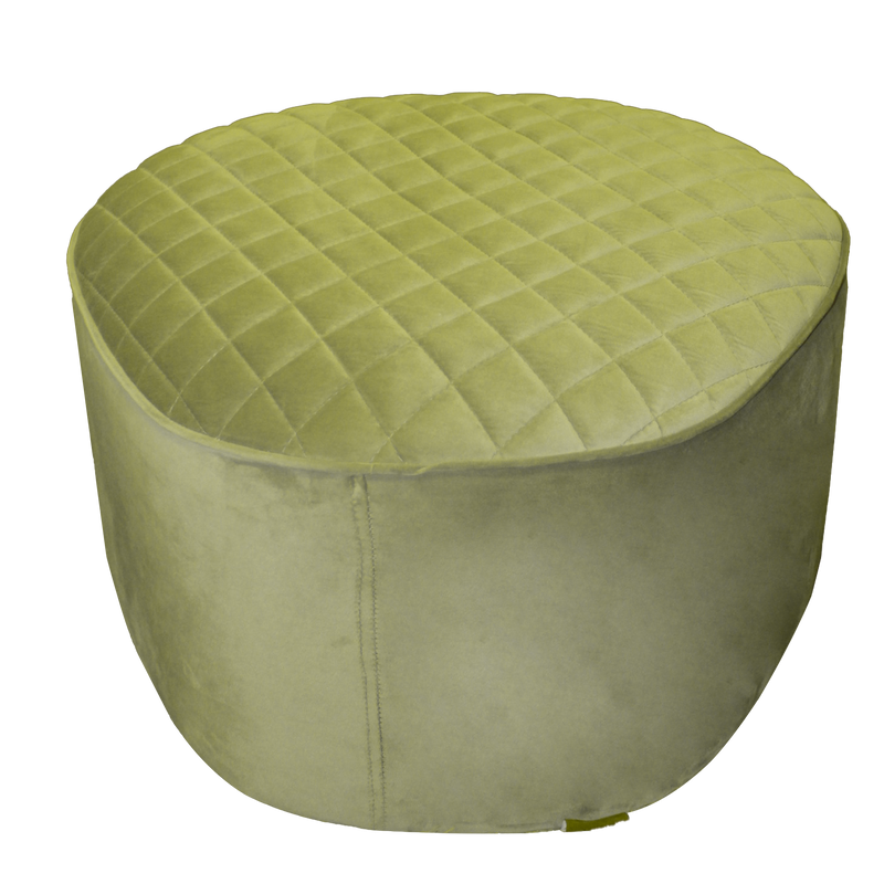 Green Fabric Upholstery & Wooden Base Ottoman