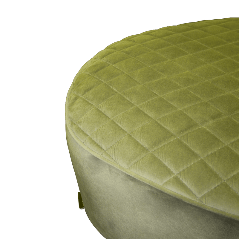 Green Fabric Upholstery & Wooden Base Ottoman
