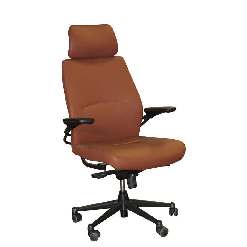 Brown High Back Director Chair with Adjustable Arm Rest and Nylon Base