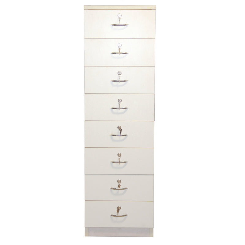 White Wooden 8 Shelf Drawer Unit with Lock