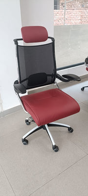 Imported High Back Chair Red Color with 2D Adjustable Arms With Pu Pad High Nylon Base -