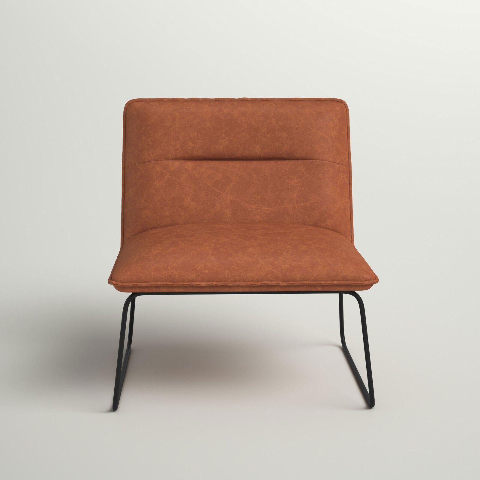 Industrial Black Metal, Camel Pu Faux Leather Accent Chair -