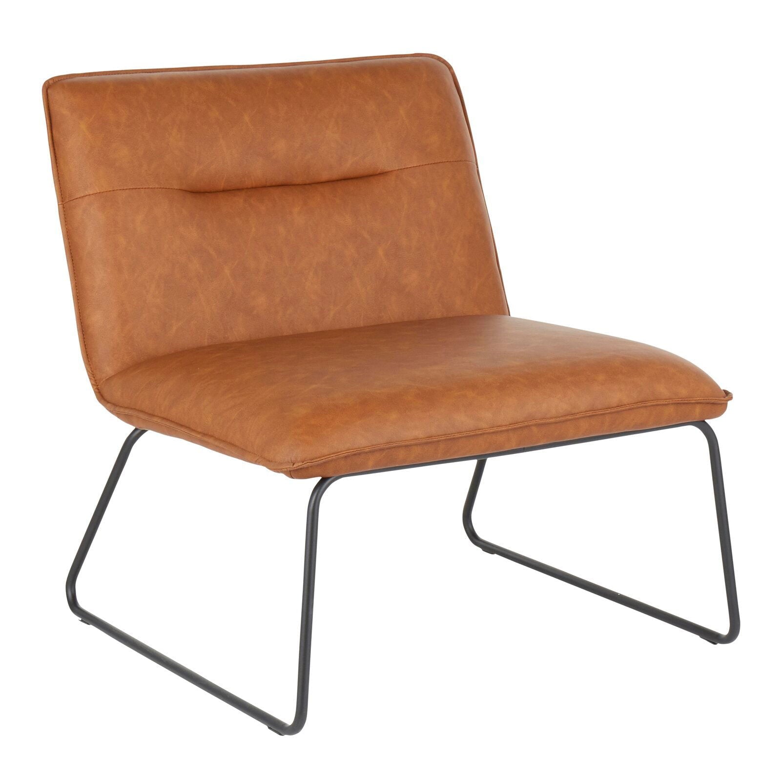Industrial Black Metal, Camel Pu Faux Leather Accent Chair -