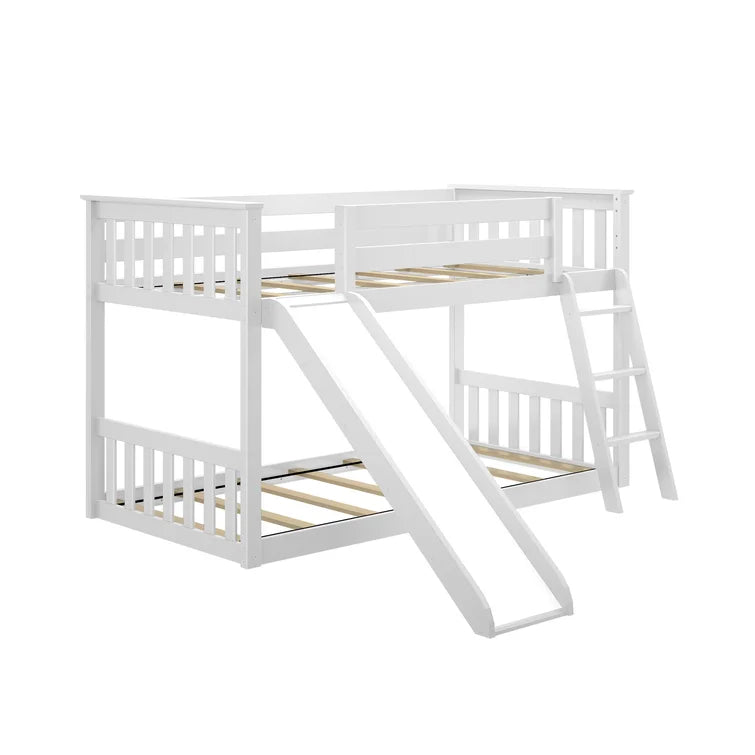 Kid's Twin Over Twin-Size Low Bunk Bed with Slide -