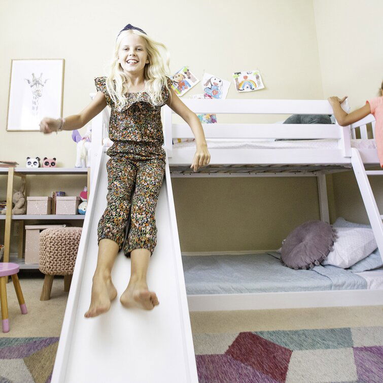 Kid's Twin Over Twin-Size Low Bunk Bed with Slide -
