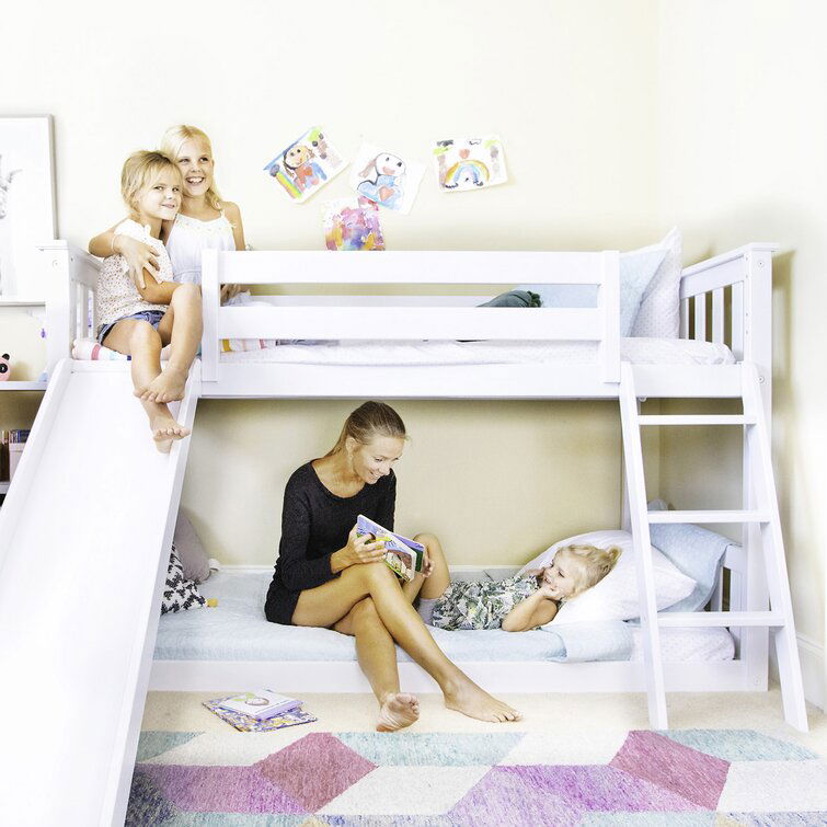 Kid's Twin Over Twin-Size Low Bunk Bed with Slide -