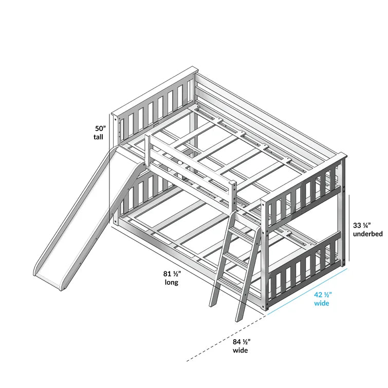 Kid's Twin Over Twin-Size Low Bunk Bed with Slide -
