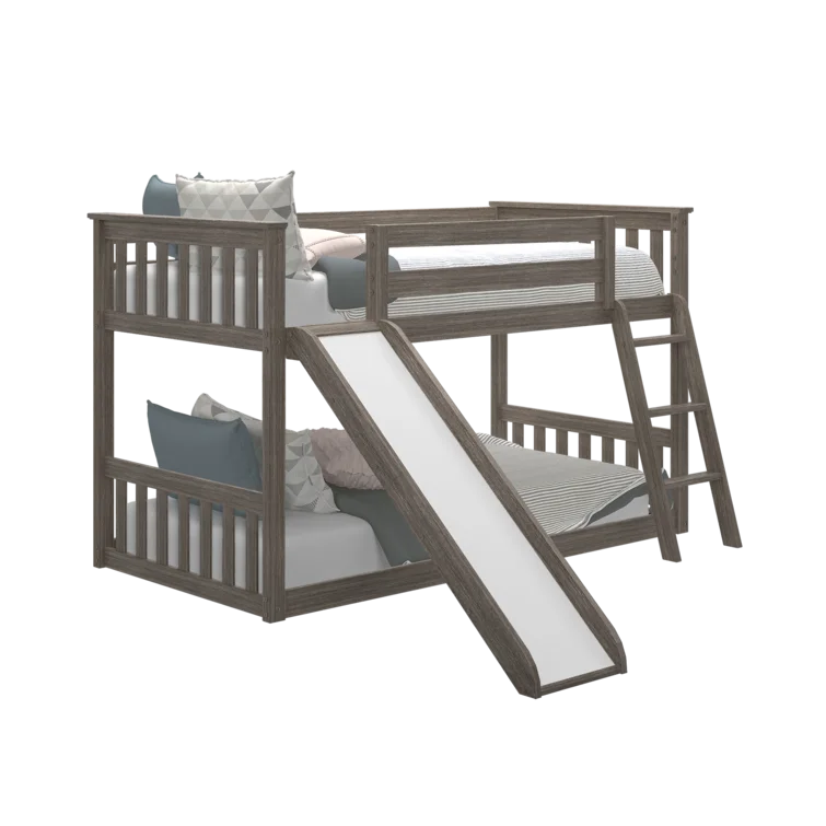Kid's Twin Over Twin-Size Low Bunk Bed with Slide -