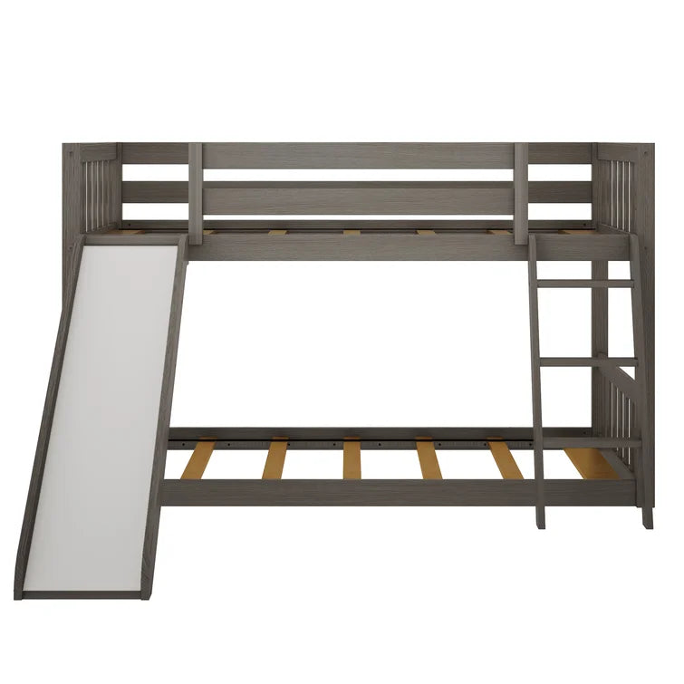 Kid's Twin Over Twin-Size Low Bunk Bed with Slide -