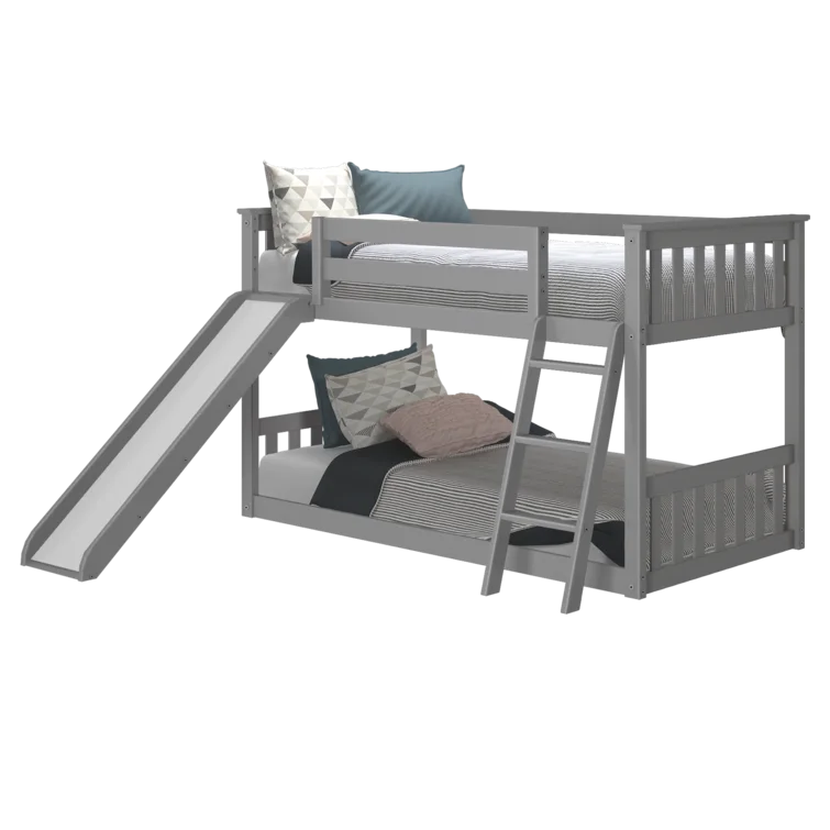 Kid's Twin Over Twin-Size Low Bunk Bed with Slide -
