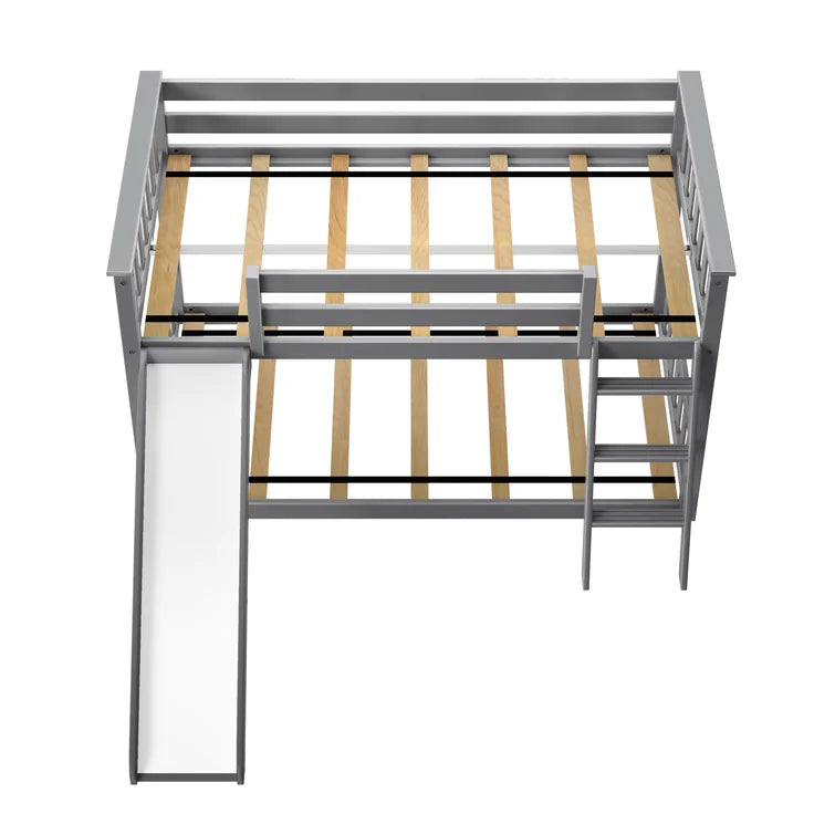 Kid's Twin Over Twin-Size Low Bunk Bed with Slide -