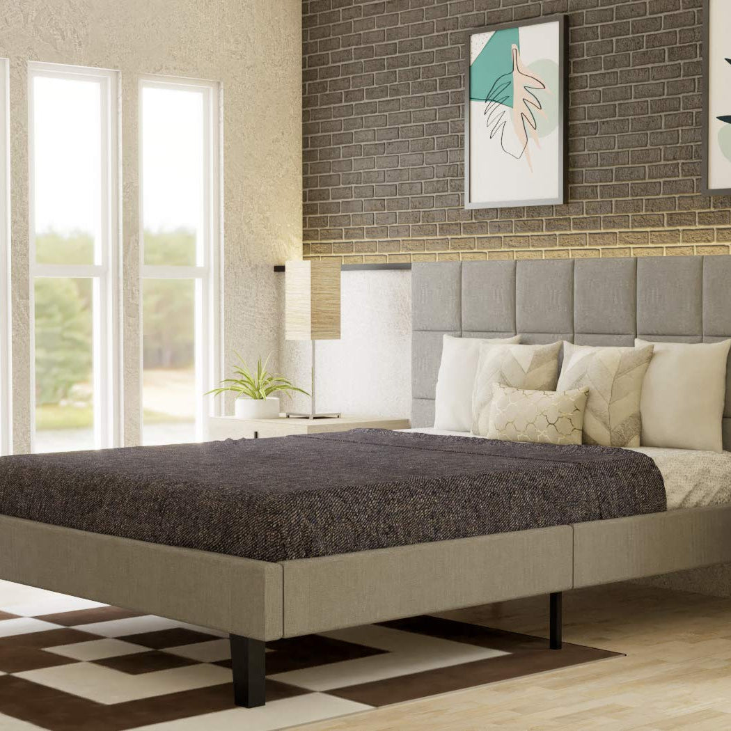 King Size Bed Without Storage in Grey Fabric -