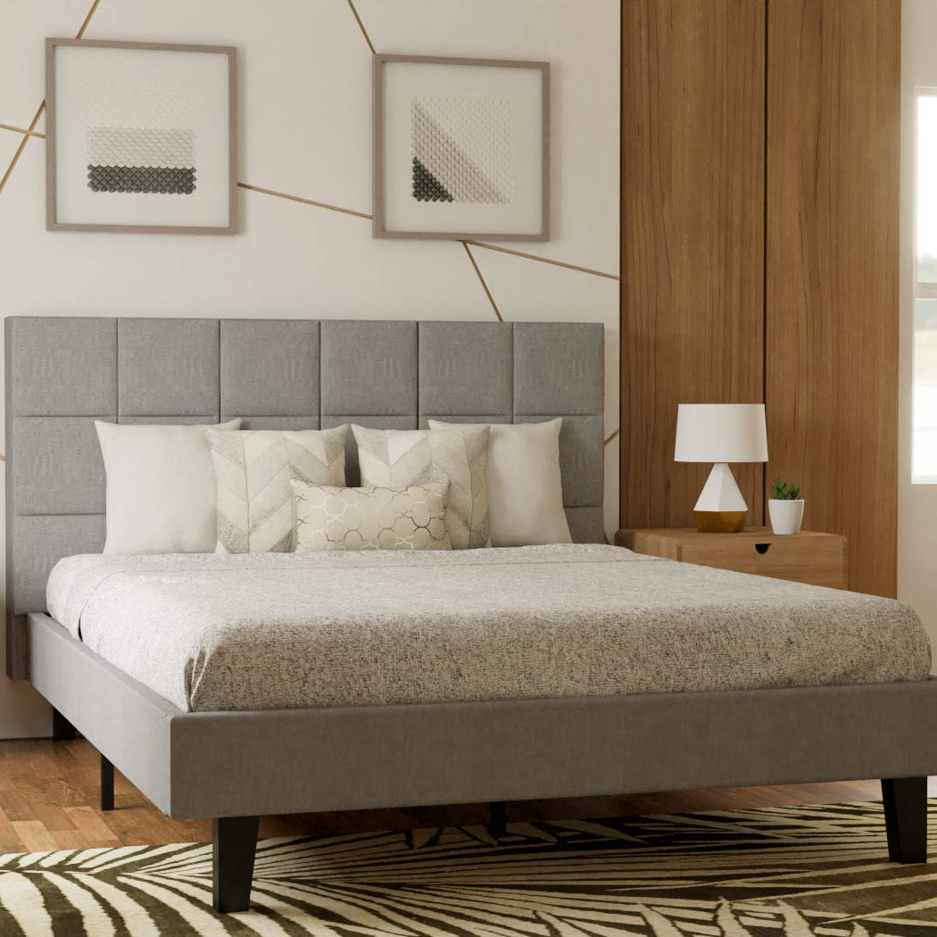 King Size Bed Without Storage in Grey Fabric -