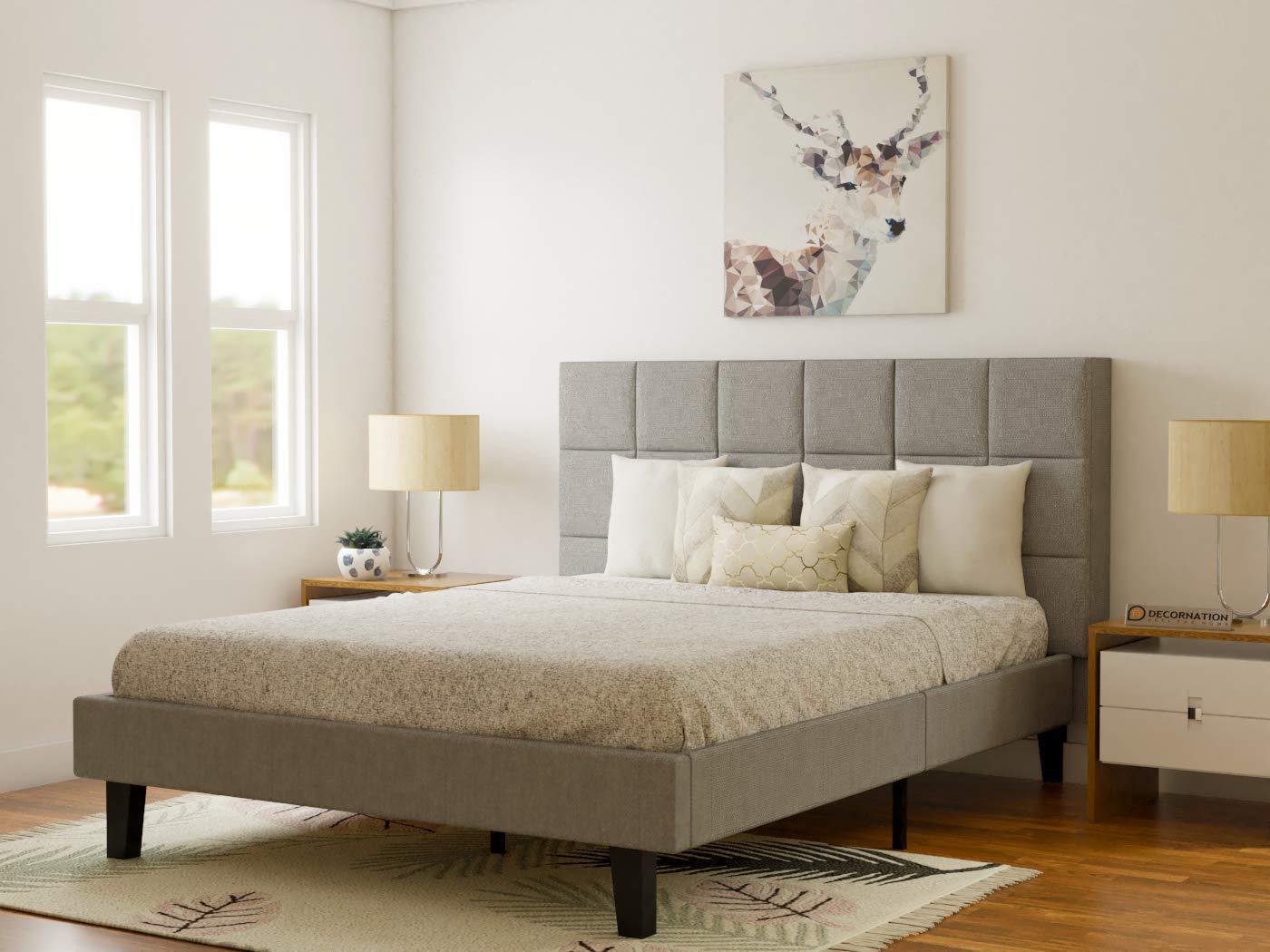 King Size Bed Without Storage in Grey Fabric -