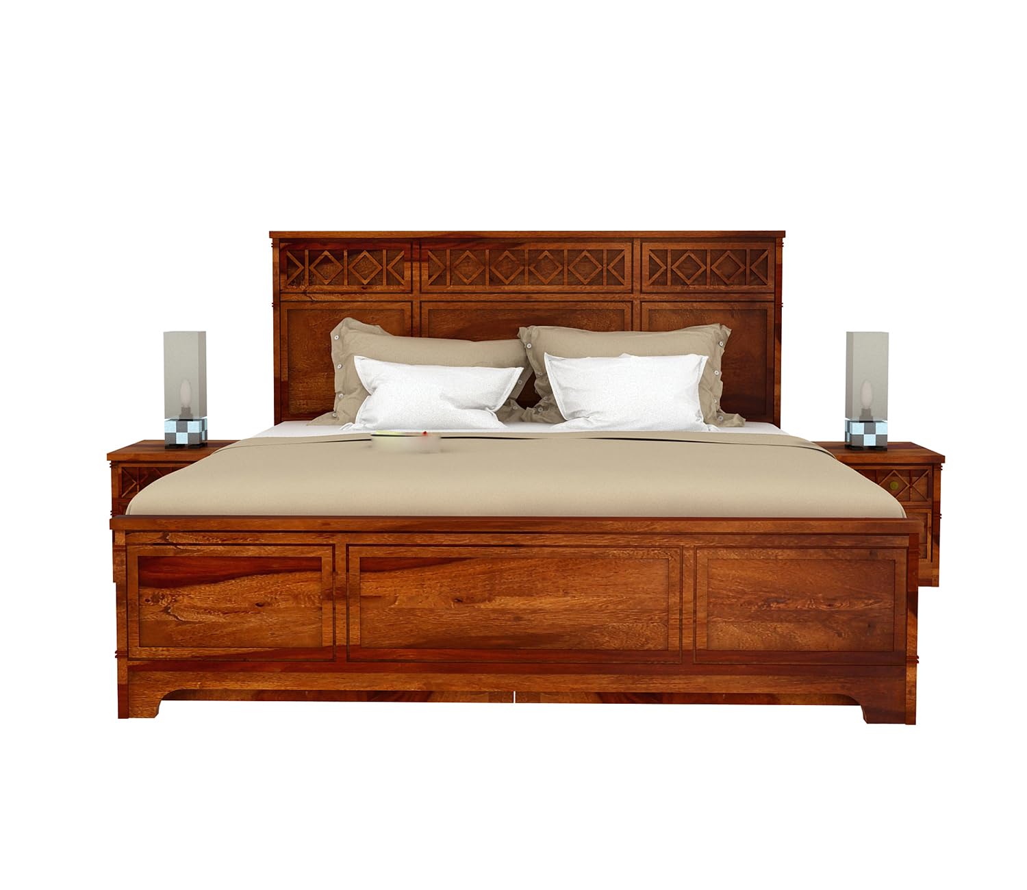 King Size Bed in Solid Wood with Headboard -