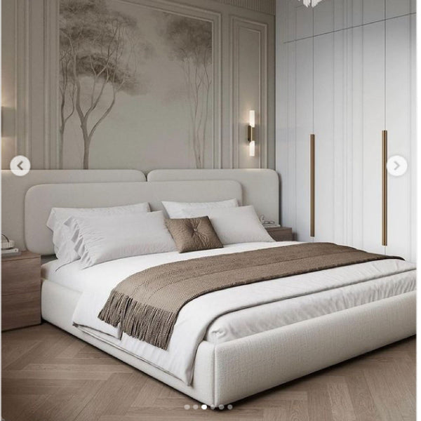 King Size Wooden Bed in Light Grey Fabric Double Head back with Hydrau