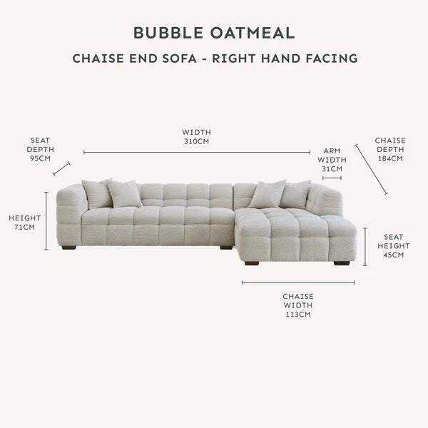 L-Shaped Boucle Corner Sofa with Bubble Tufting - Right Hand Facing -