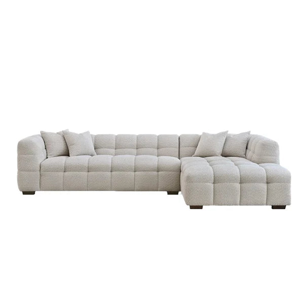 L-Shaped Boucle Corner Sofa with Bubble Tufting - Right Hand Facing -
