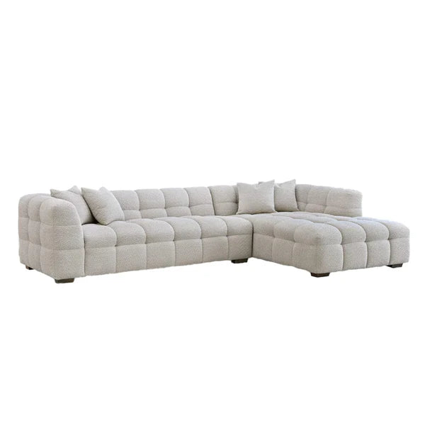 L-Shaped Boucle Corner Sofa with Bubble Tufting - Right Hand Facing -