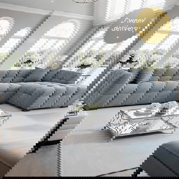 L-Shaped Boucle Corner Sofa with Bubble Tufting - Right Hand Facing -