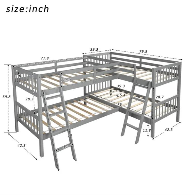 L-Shaped Bunk Bed Twin Over Twin -