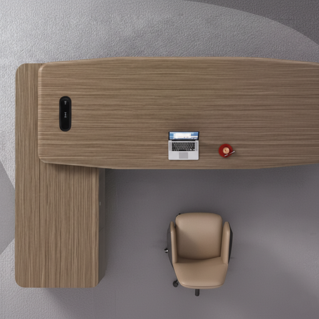 Luxury Modern Executive Director Table with Curved Base, Integrated Side Storage & Wooden Top – Premium Office Furniture