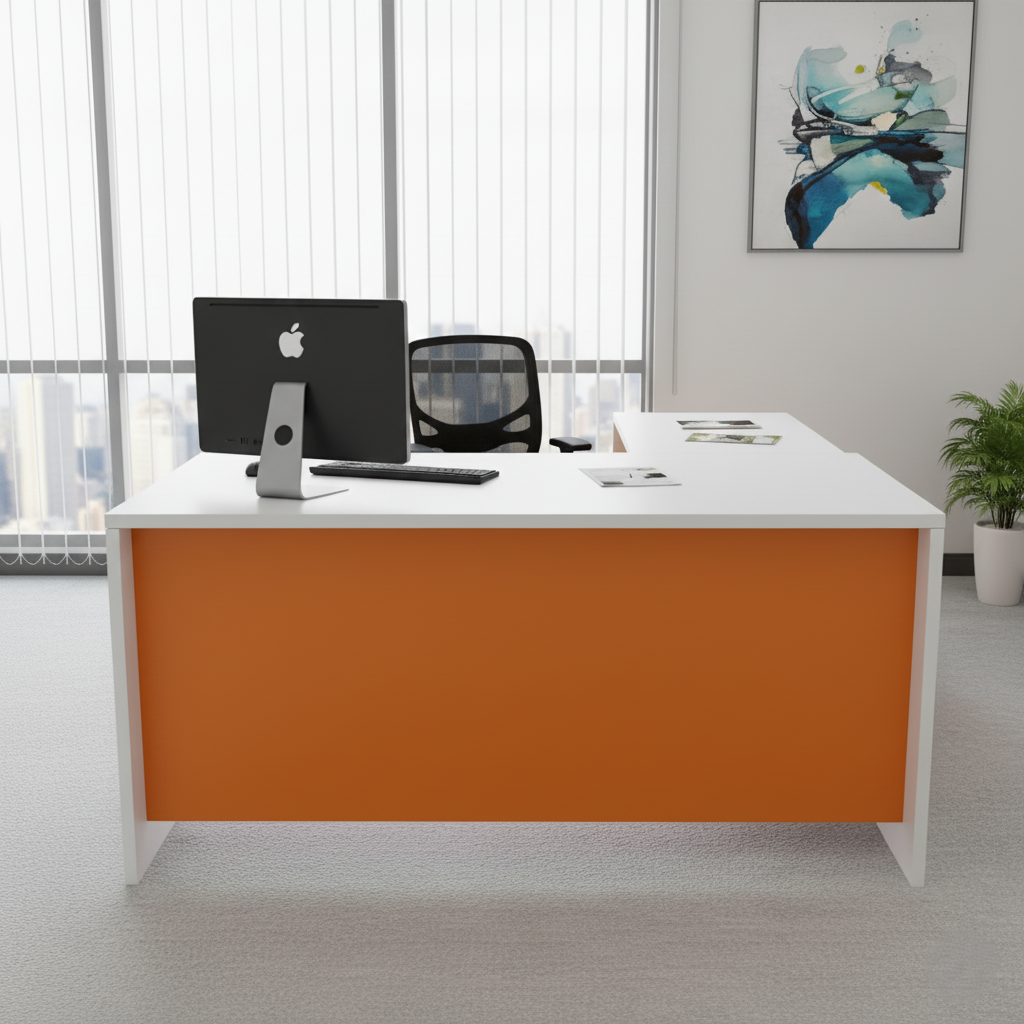 डायरेक्टर और एग्जीक्यूटिव एल आकार का ऑफिस टेबल, पार्टिकल बोर्ड से बना, दराज़ वाले पेडस्टल के साथ