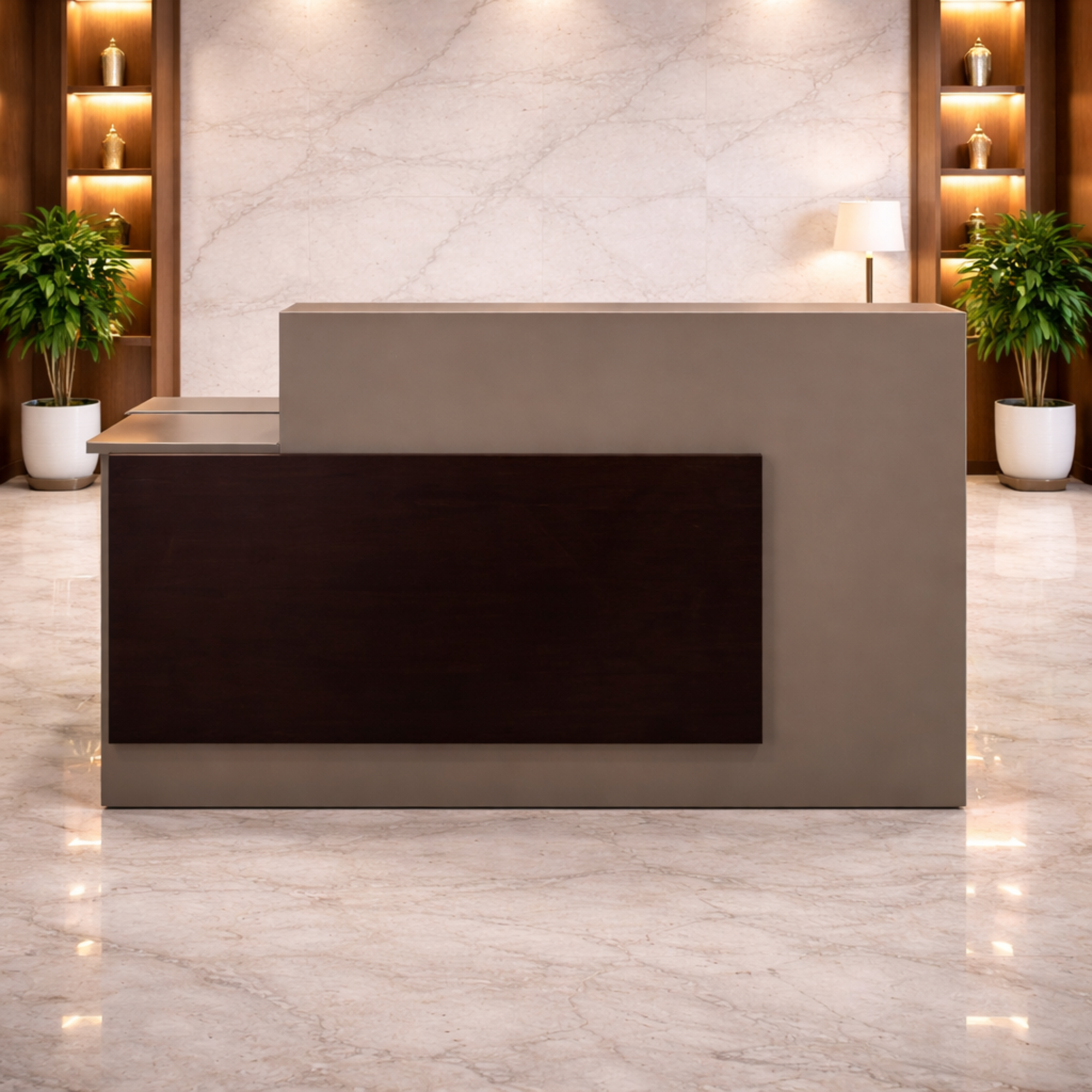 Reception Table with Side Panel & Modesty with Extended Dealing Top