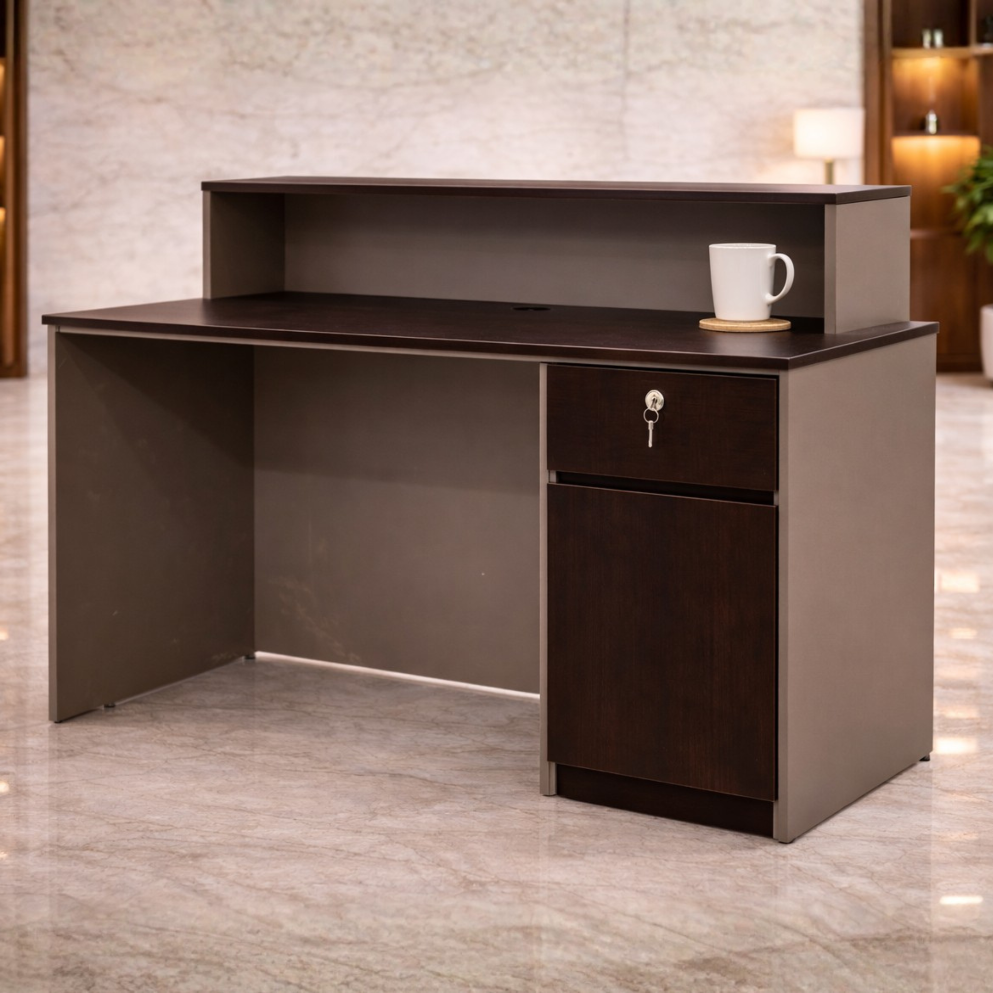 Reception Table with Side Panel & Modesty with Extended Dealing Top