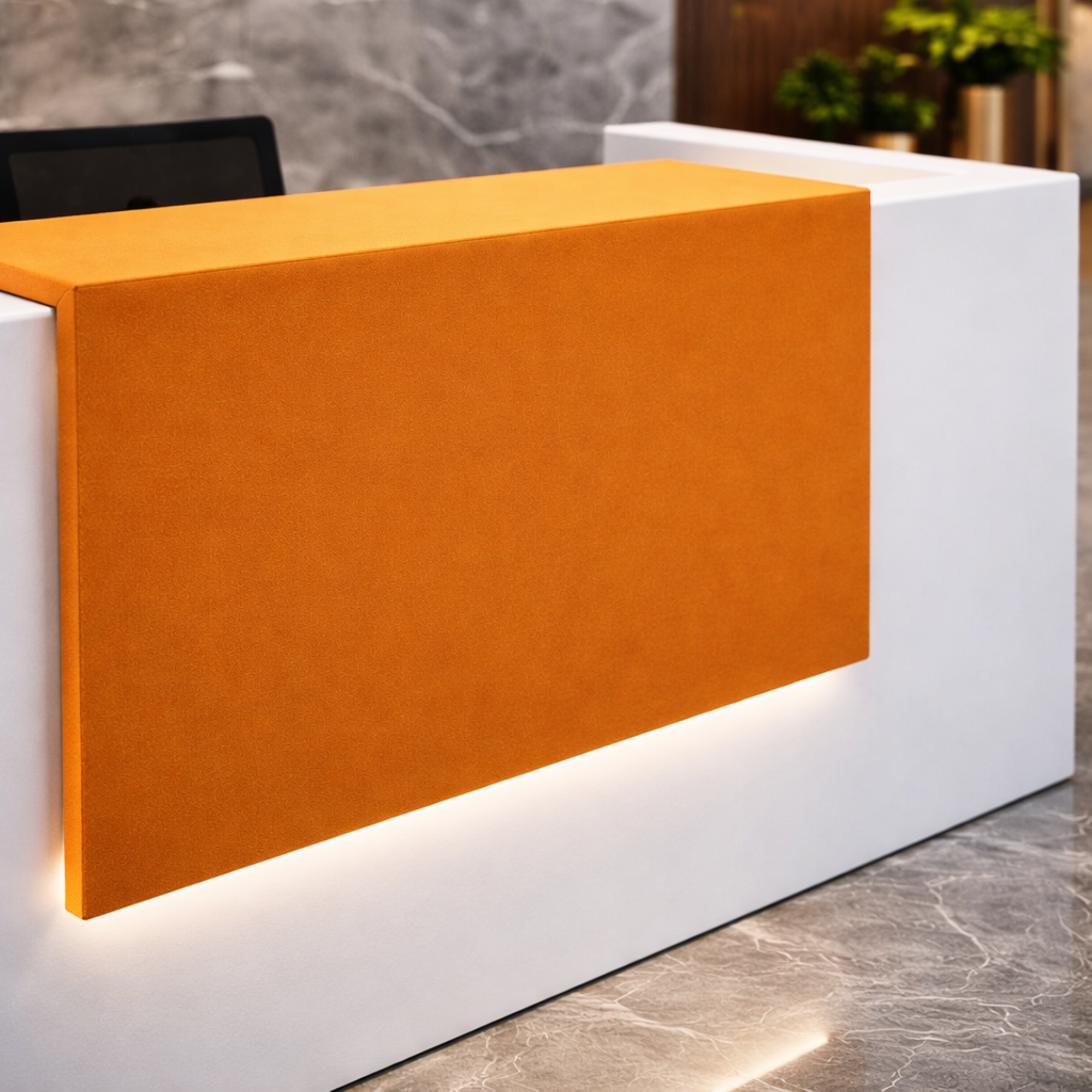 साइड पैनल और मोडेस्टी के साथ विस्तारित डीलिंग टॉप के साथ रिसेप्शन टेबल