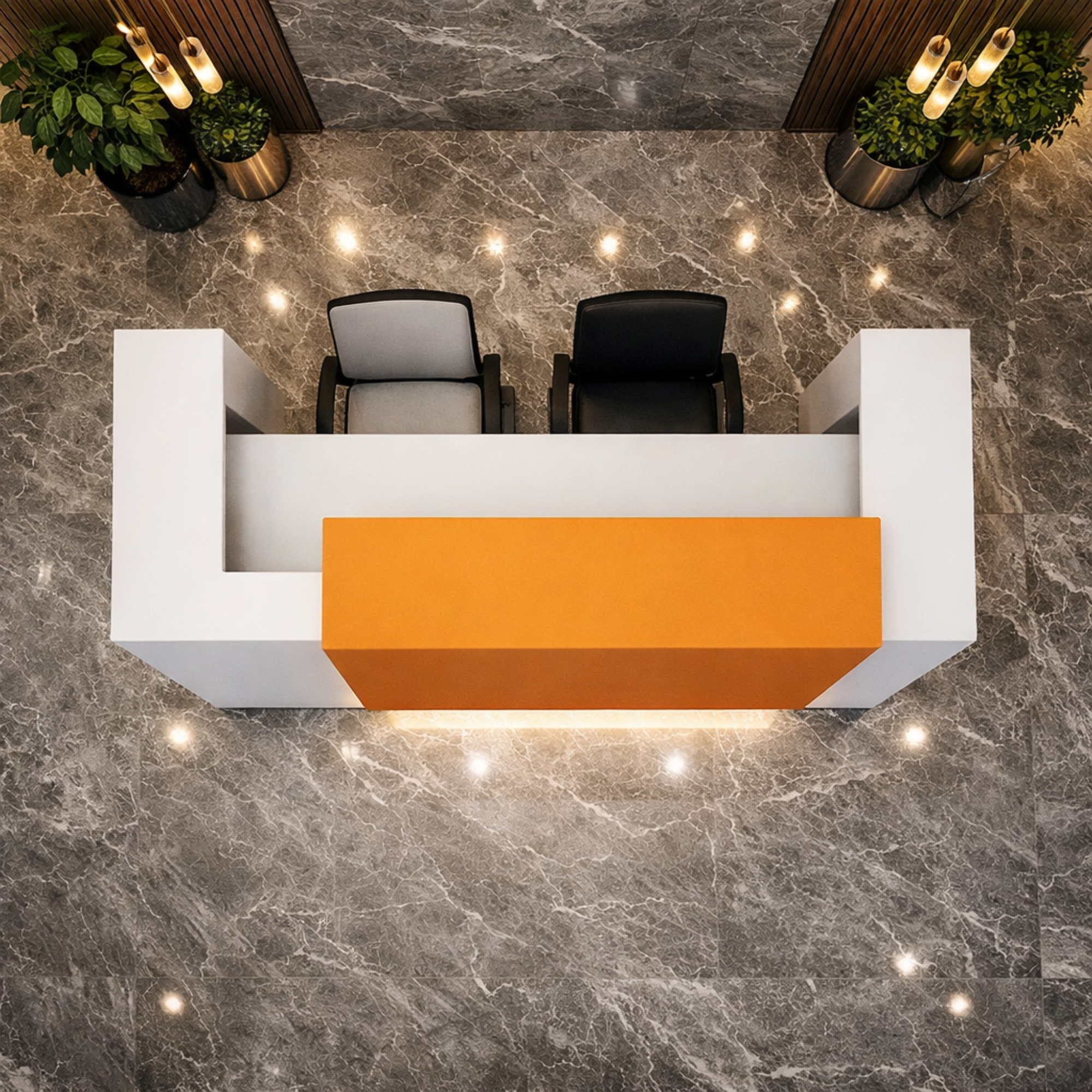 साइड पैनल और मोडेस्टी के साथ विस्तारित डीलिंग टॉप के साथ रिसेप्शन टेबल