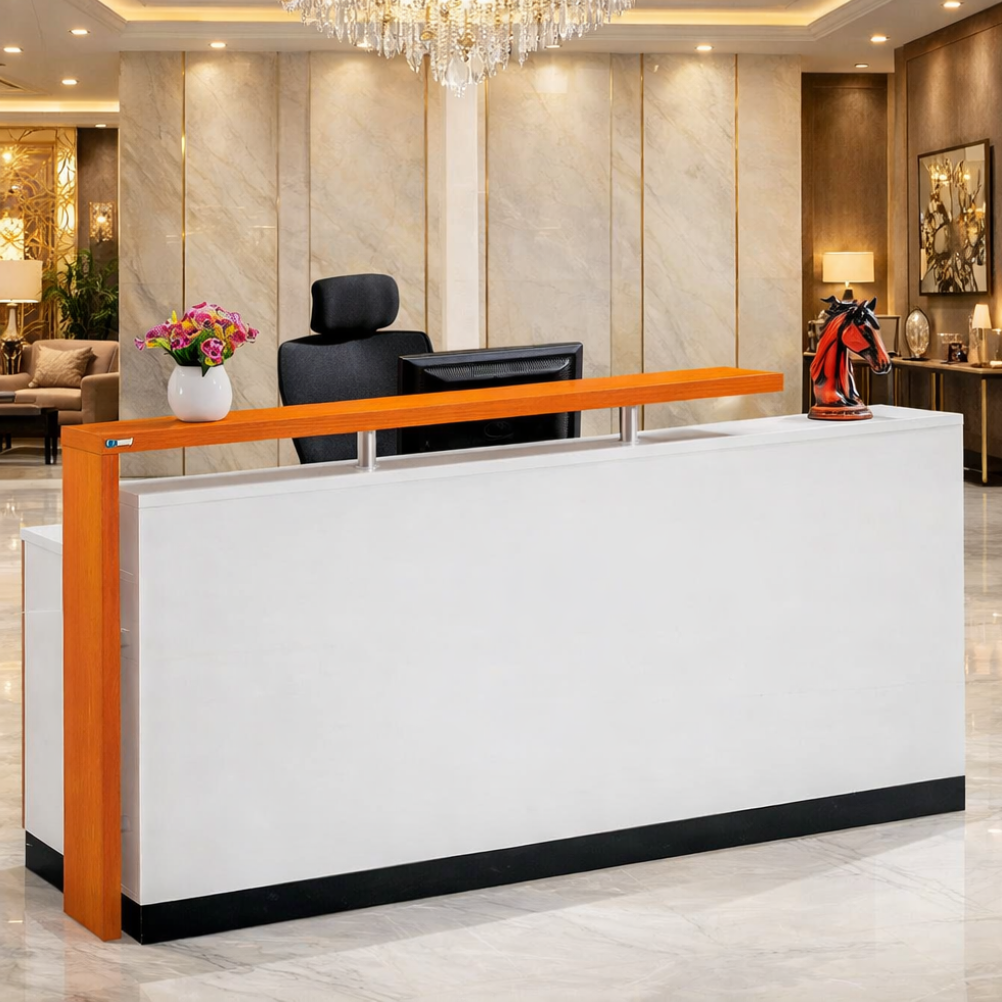 Reception Table with Side Panel & Modesty with Extended Dealing Top