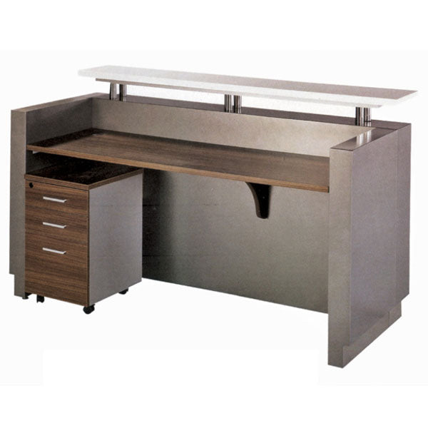 Reception Table with Side Panel & Modesty with Extended Dealing Top & Drawer Pedestal