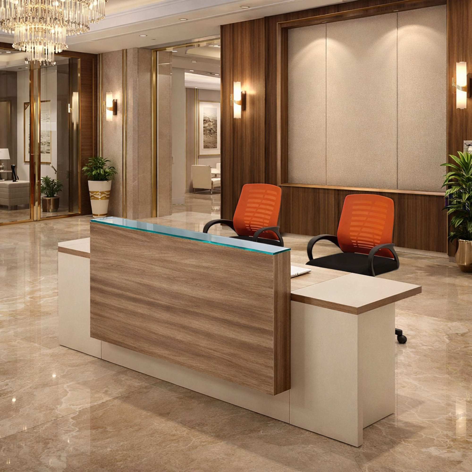 Reception Table with Side Panel & Modesty with Extended Dealing Top without Storage