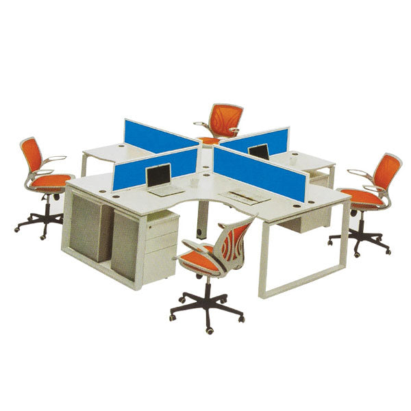 4 Seating Workstation Table with Aluminium Panel Base, Drawer Pedestal & Metal Leg