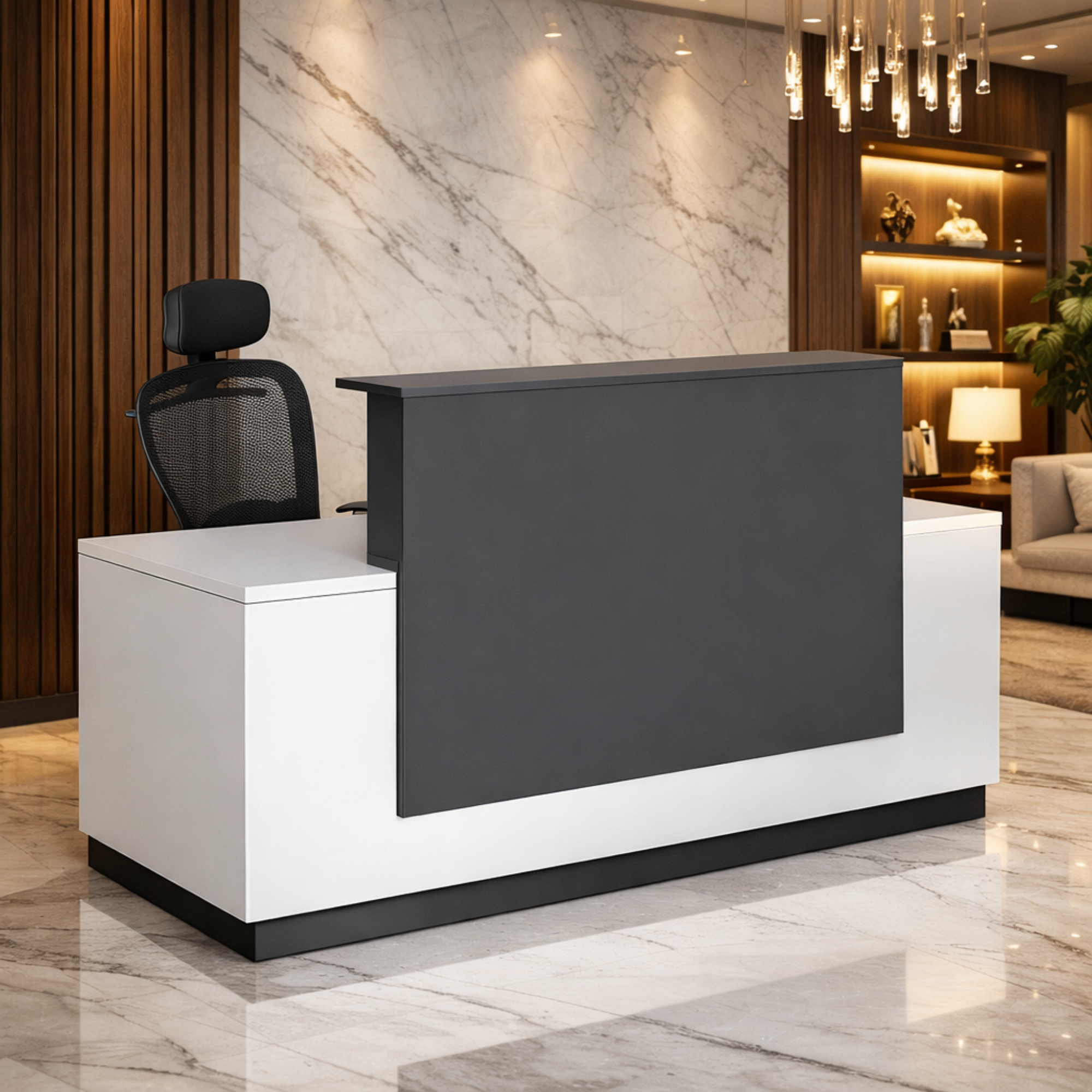 Reception Table with Side Panel & Modesty with Extended Dealing Top