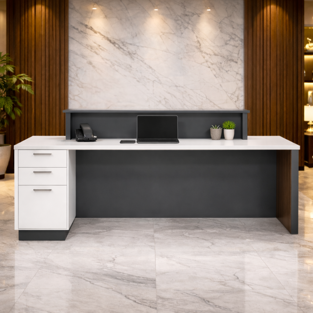 Reception Table with Side Panel & Modesty with Extended Dealing Top