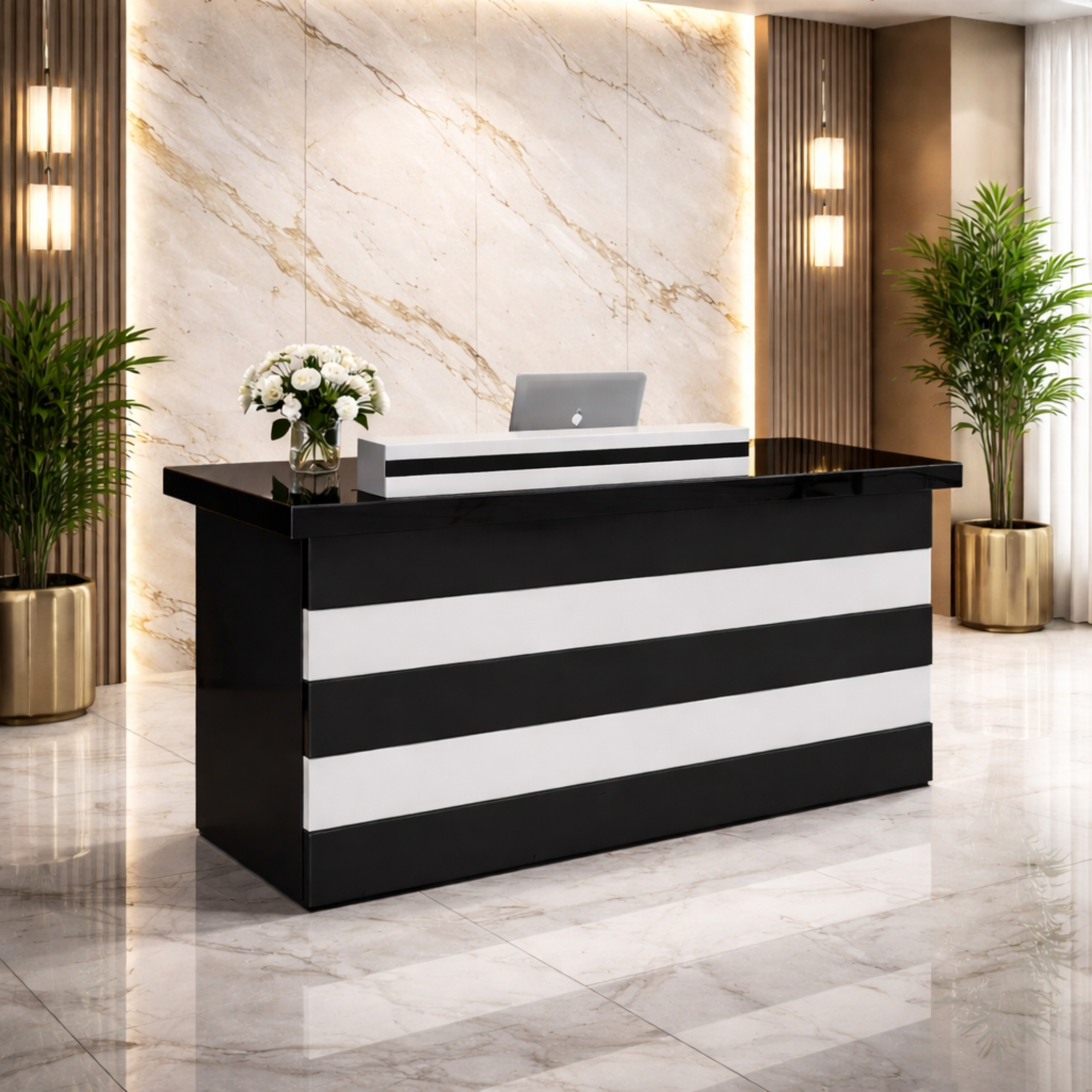 Reception Table Made with Pre-laminated Particle Board Top, Side Panel & Modesty with Extended Dealing Top