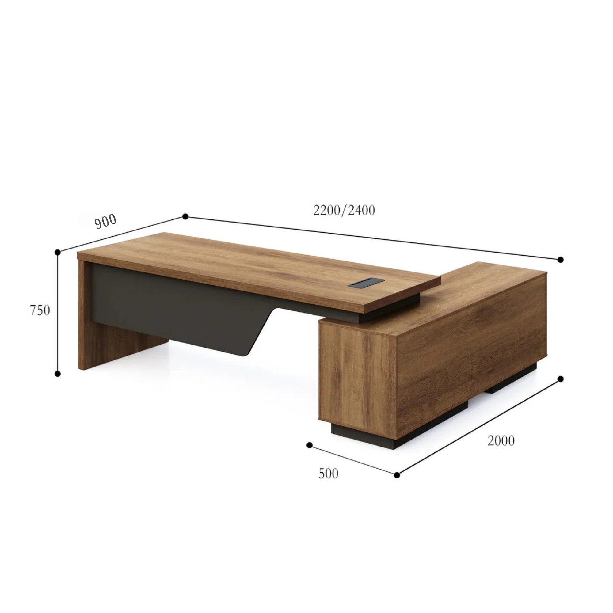 Luxury Director and Executive L Shape Office Table Made Particle Board with  Wire Manger Side Unite and Multi Drawers CPC Space  - Brown Color